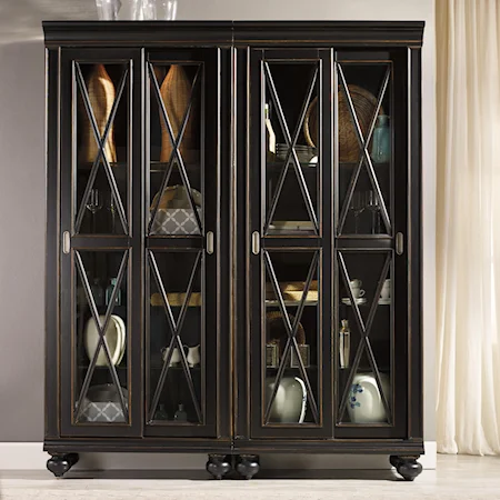 Bunching Curio with Sliding Wood Framed Glass Doors